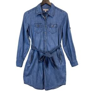 Banana Republic Size 0 Chambray Button Down Mini Shirt Dress Blue Lyocell Cotton